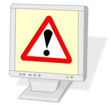 Image showing a computer screen displaying a warning sign